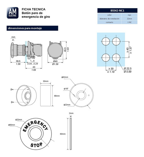 Boton Paro De Emergencia Giro Na Nc Protector Y Anillo 22mm
