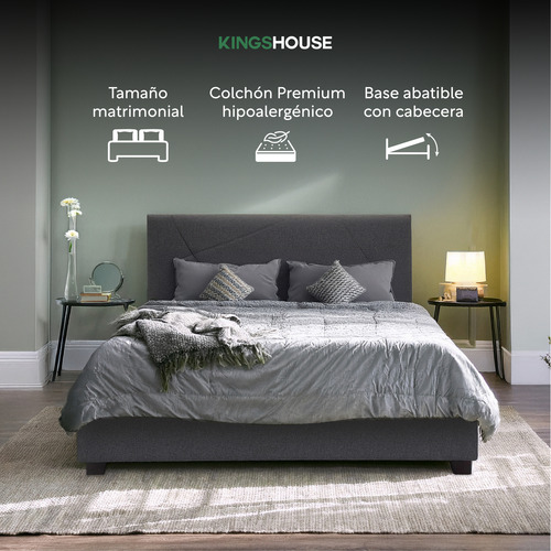 Base Cama Abatible Madera + Colchón Premium Matrimonial