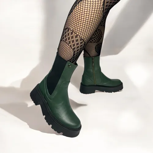 Botas De Cuero Mujer Plataforma Caña Media Moda Casual
