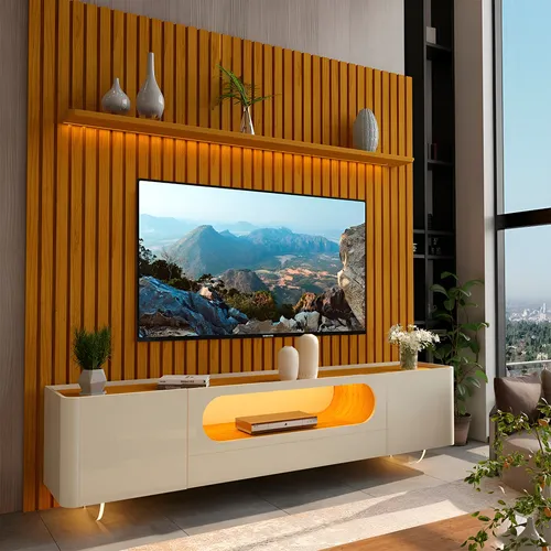 Rack com Painel Ripado Tv Até 85 Polegadas 1 Gaveta 2 Gf