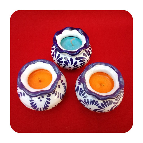 Imagen 3 de 5 de Set 25 Velas Talavera Poblana Macetita 6 Cm Fiesta Bodas Vls