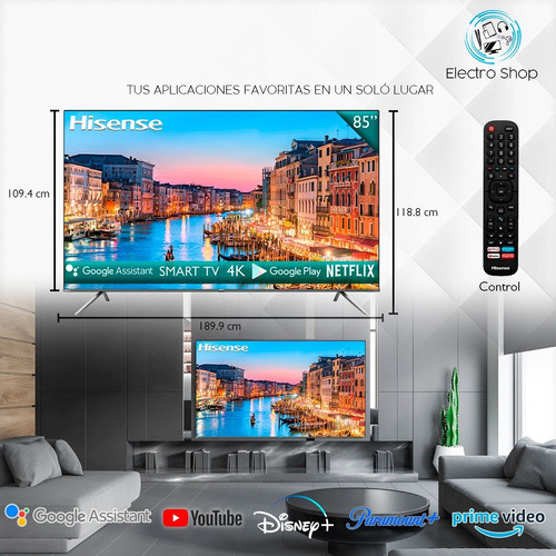 Smart Tv Hisense 85 Led 4k Uhd Android Bluetooth Alexa 85h65