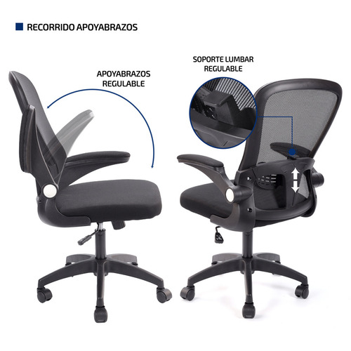 Silla De Escritorio Y Oficina Ergonomica Pc Giratoria Femmto Bm001 Negro Mesh Peso Maximo 120kg Apoyabrazos Rebatibles