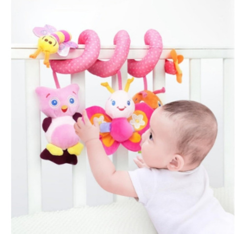 Cunero Peluche Espiral Crujido Sonajero Para Cochecito Bebe Rosa Animales