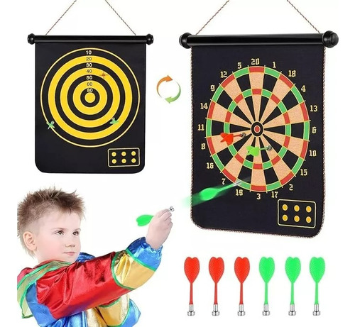 Tablero Dardos Magnético 49cm Doble Cara Adulto Niños 6dardo