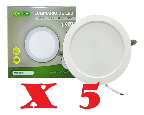 Paq 5pz Plafon Led 18w Lampara Spot Empotra Bco S54w09 17cm 