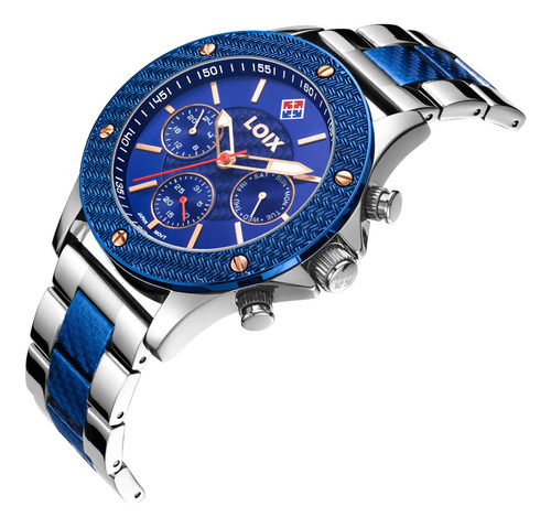Reloj Hombre Loix® L2126-1 Plateado Con Azul, Tablero Azul