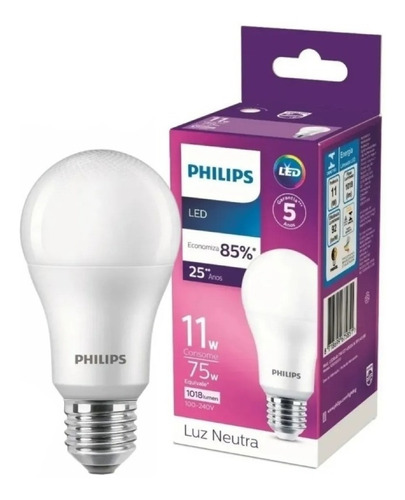 Kit 10 Lâmpada Led Bulbo 11w = 75w Philips 1018lm Bivolt