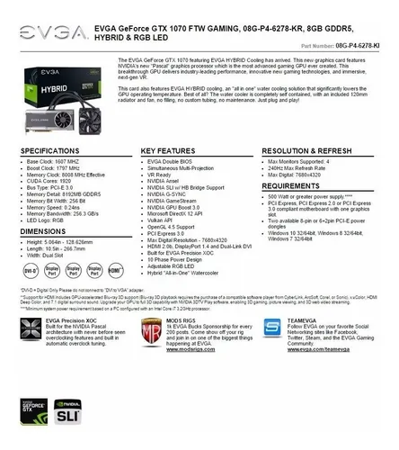 Evga geforce gtx 1070 ftw hybrid gaming discount