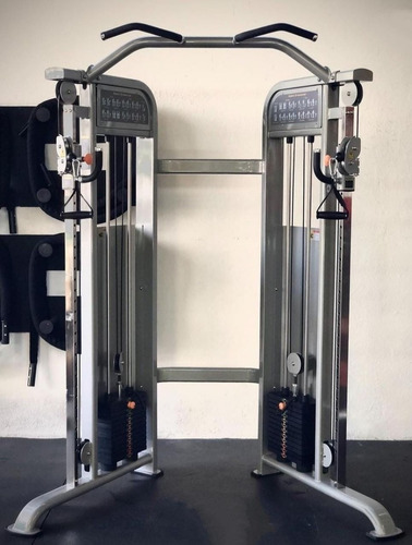 Crossover En V Con Peso Integrado Para Gimnasio / Gym Estructura Gris Tapizado Negro