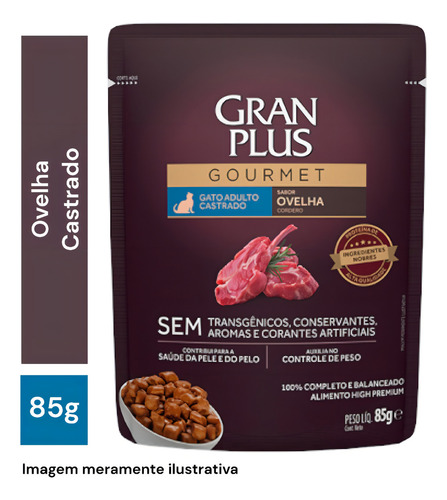 18un Ração Úmida Granplus Gourmet Gatos Castrados Ovelha 85g