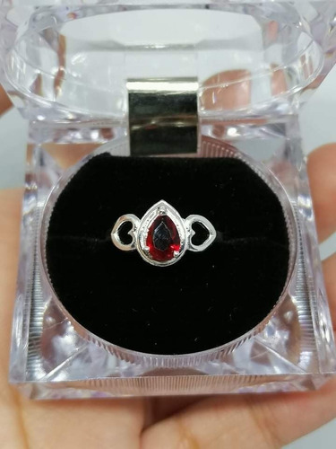 Anillo Promesa Corazón Gota Zirconia Roja Plata 925