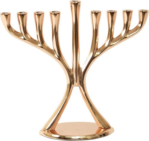 Contemporary Hanukkah Menorah, Polished, Copper Color