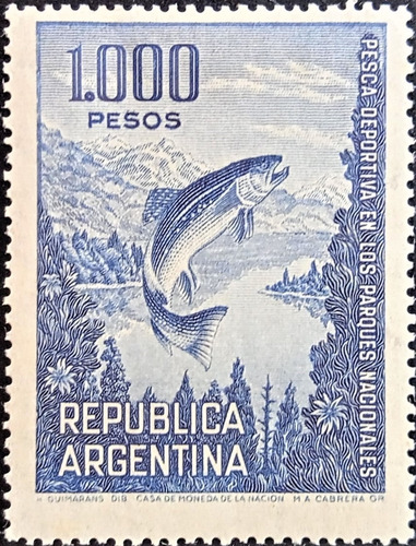 Argentina Peces, Sello Gj 1323 Pesca 1000p 1968 Nuevo L19240