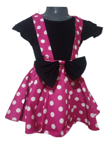 Vestido Disfraz Minnie Mouse Rosa Fiusha Fuerte 2 Pzas