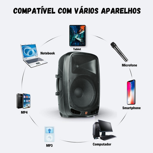Kit Caixa De Som Amplificada Ativa + Microfone Sem Fio Tripé
