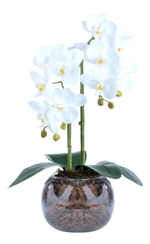 Arranjo 2 Orquídeas Artificiais Brancas Vaso Incolor Julia