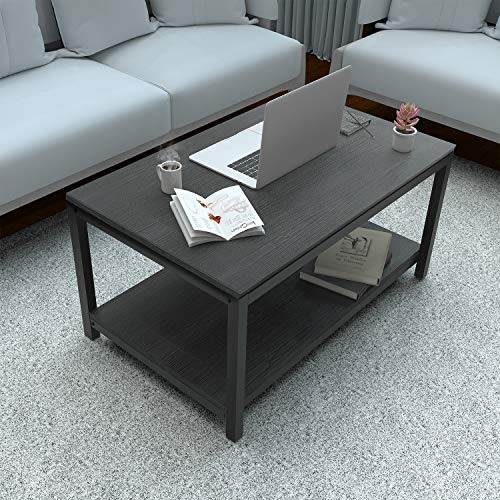 Yssoa Mesa De Centro Negra De 2 Niveles Con Estante Para Sal