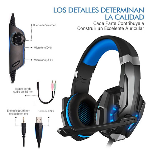 Imagen 7 de 7 de Auriculares Gamer Kotion Each G9000 C/ Micrófono Y Luces Led