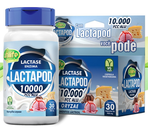 Enzima Lactase Lactapod 10.000 Fcc Unilife - 30 Unidades