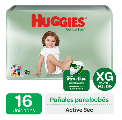 Pañal Desec Huggies Active Sec Talla Xg/4 - 16 Unidades