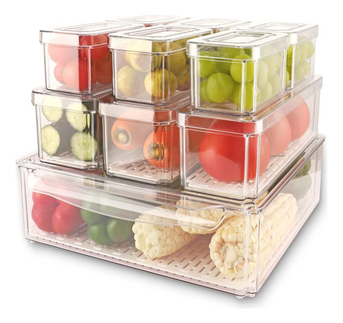 Organizador De Nevera Finkoo Sin Bpa, 10 Piezas, Con Tapas