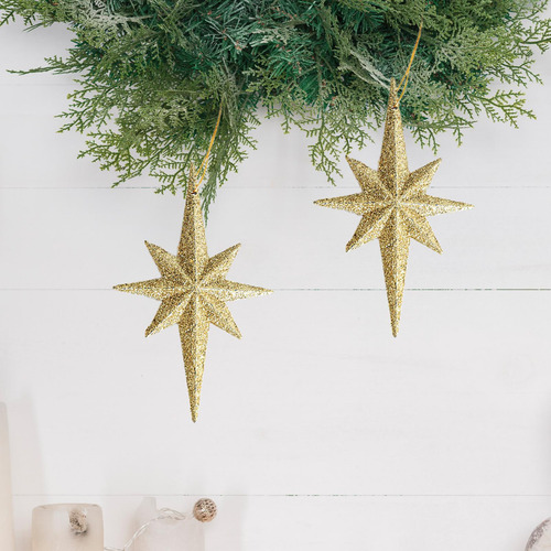 2 Colgantes De Estrellas Con Purpurina Para Navidad,