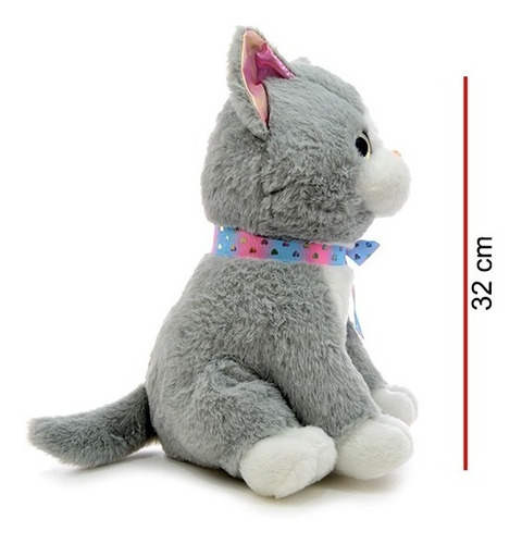 Imagen 3 de 3 de Peluche Gato Sentado Gris 32cm Original Phi Phi Toys