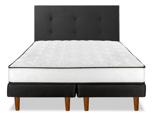 Cama Europea New Simple 2 Plazas B/d + Respaldo Royal Negro Blanco