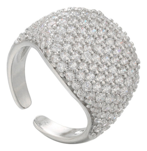 Anillo Plateado Grande Con Brillantes