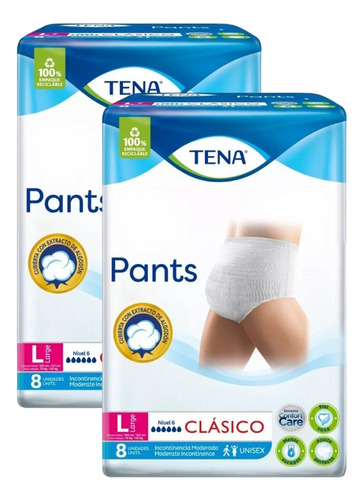 2un Pañales Adultos Tena Ropa Interior Pants Clásico L X 8 U