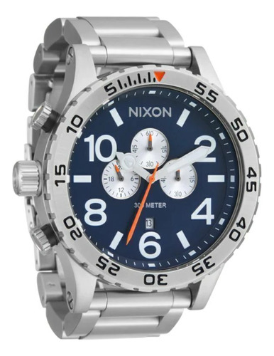 Reloj Nixon Hombre 51-30 Chrono Silver Midnight Malla Plateado Bisel Plateado Fondo Azul