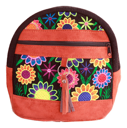 Bolso Mochila Mujer Artesanal Floreada Hecho A Mano Chiapas