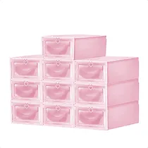 Comprar Set De 10 Zapateras Cajas Organizadoras De Zapatos Apilables Color Rosa