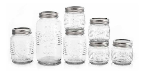 Set Frascos Vidrio Mason Jar 7 Pzs Tapa Hermetica Nv-1038 Color Blanco