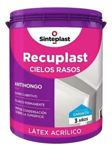 Latex Recuplast Cielorraso Premium X 4 Lts Sinteplast Acabado Mate Color Blanco
