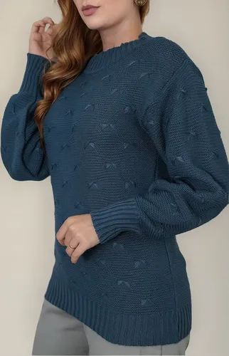 Blusa De Frio Tricot Feminina Suéter Lã Casaco Inverno Tricô Azul-petróleo 38 A ​44