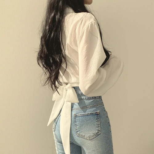Blusa Vintage De Gasa Ajustada Con Cuello En V