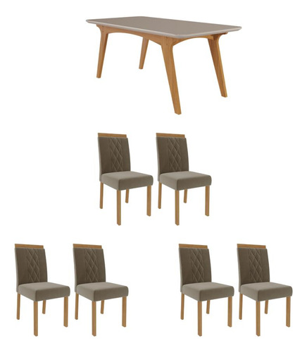 Conjunto Mesa De Jantar 6 Cadeiras Mdf Cimol Branco Bege