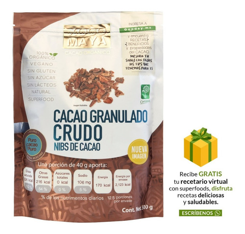 Imagen 1 de 8 de Nibs De Cacao Orgánico Crudo 500 G Xoco Maya