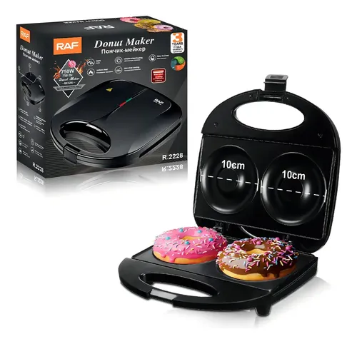 Máquina Para Hacer Donas Raf Negra 750W Anti adherente 2 Donas