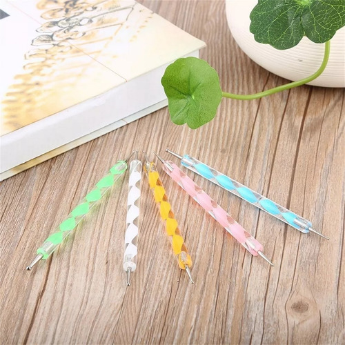 Kit De 5 Pinceles Dotting Pen Doble Punta Decoración Uñas