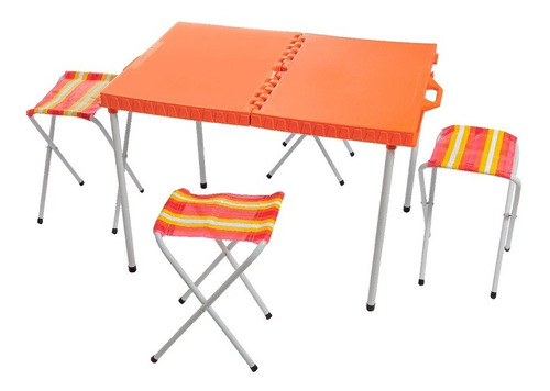 Mesa Plegable Con 4 Banquitos Valija Para Camping 