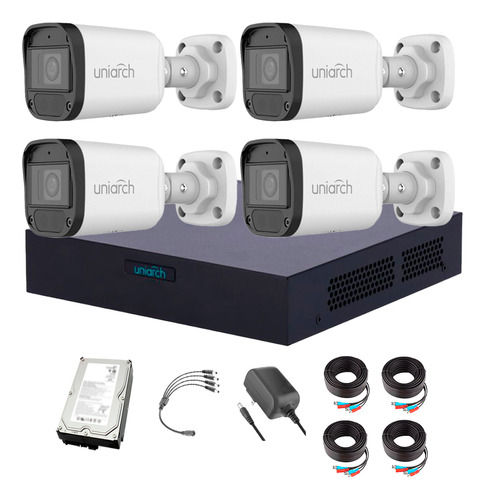 Uniarch Kit De Seguridad Kit-104f-plus-cc-500gb 4 Cámaras Análogas Alta Definición Bullet 1080p 2mp + Hdd 500gb Protección Exterior Ip67 Máxima Seguridad Fácil Instalación 104f Cctv 