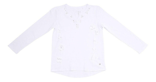 Polera Aplicacion De Flores Y Studs Blanco Pillin