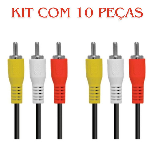 Kit 10 Cabo De Audio E Video 3rca Para 3rca 75 Ohm 1,50m
