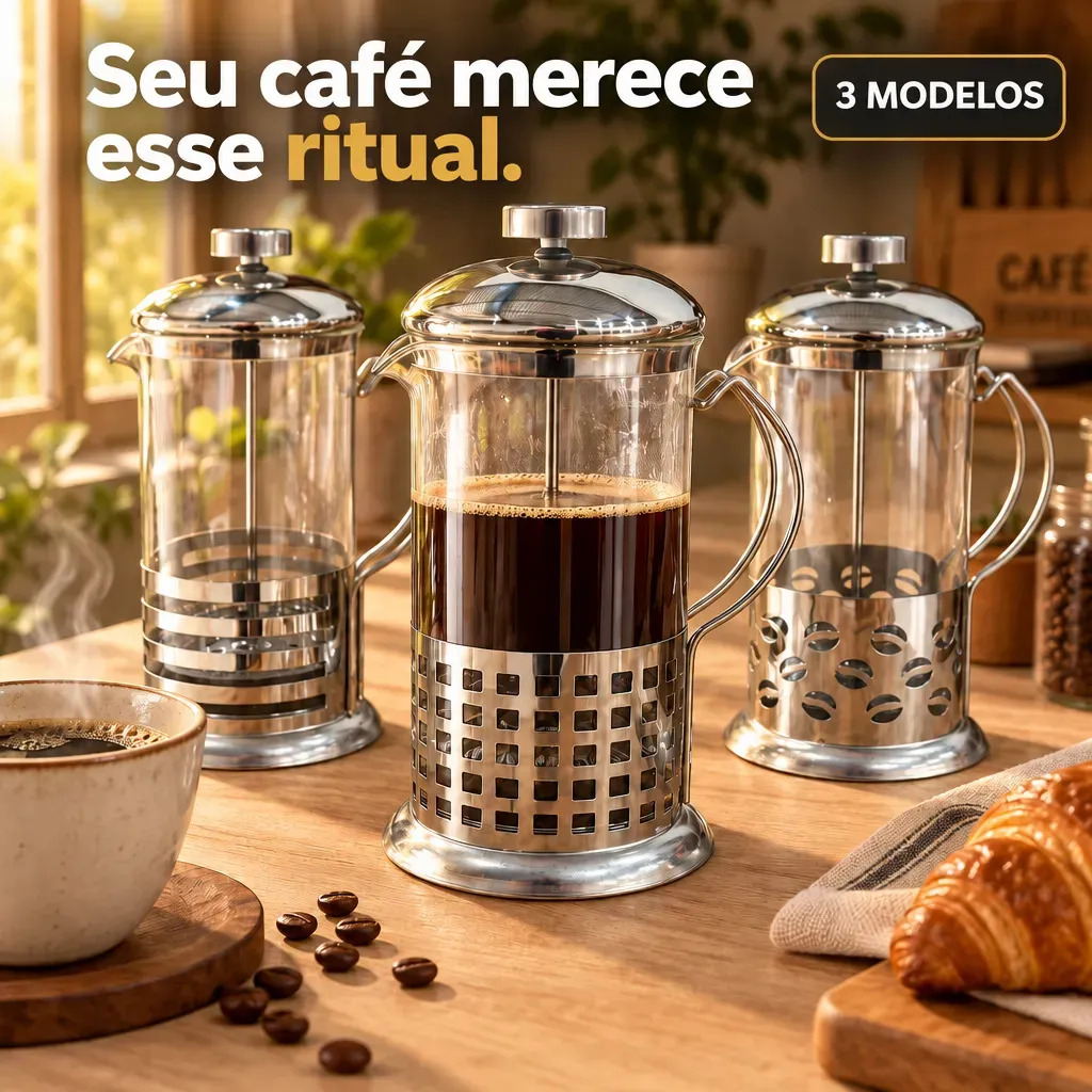 Cafeteira Prensa Francesa 600ml Café Chá Leite 3 Modelos