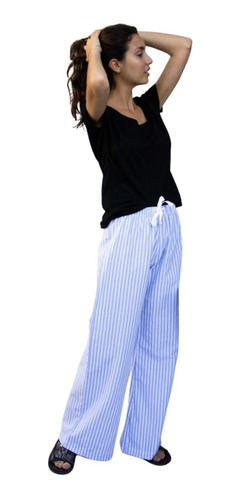 Imagen 1 de 7 de Pantalon Annis Oxford Con Lazo Rayado Mujer Pijama Verano