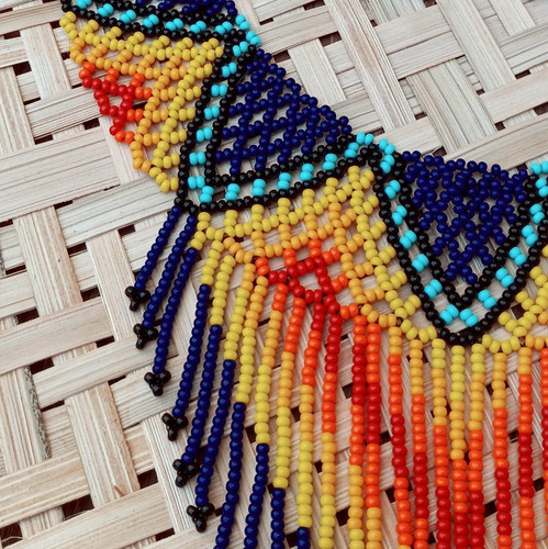 Conjunto Colar Indígena De Miçanga Com Franja Brinco Mandala
