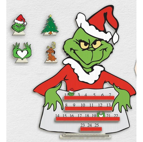 Cuenta Regresiva Calendario Navidad Grinch En Madera